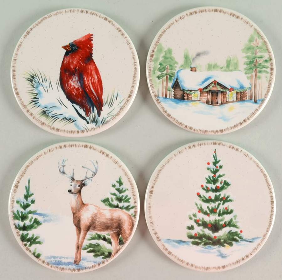 Winter White Round Corkback Coaster - Set of 4 Motifs by St Nicholas Square-1