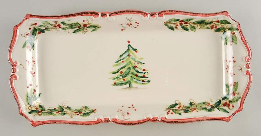 Holly and Pine (Holly Vine Border) 15" Rectangular Serving Platter by Sur La Table-1