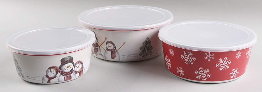Yuletide (3 Piece) Round Melamine Bowl & Plastic Lid Set by St Nicholas Square-1