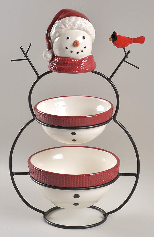 Yuletide Tier Bowl Set-2 Bowls and Metal Holder by St Nicholas Square-1