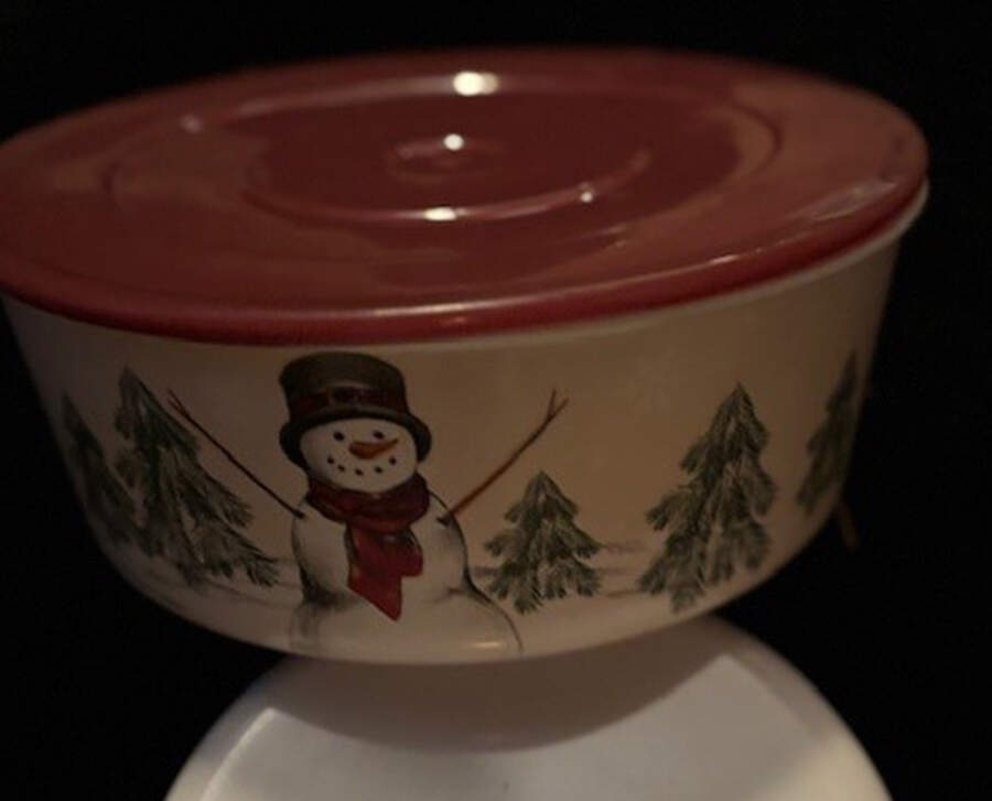 Yuletide 8" Metal Bowl W/Plastic Lid by St Nicholas Square-1