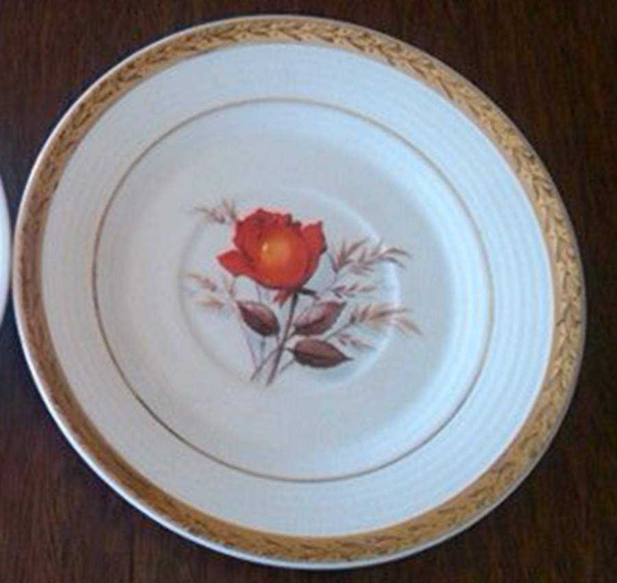Vermillion Rose (Wide Gold Laurel Band) Saucer by Sebring Pottery-1
