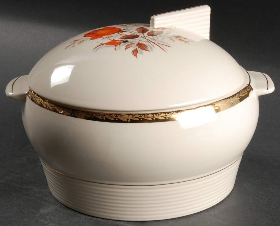 Vermillion Rose (Wide Gold Laurel Band) Round Covered Vegetable by Sebring Pottery-1