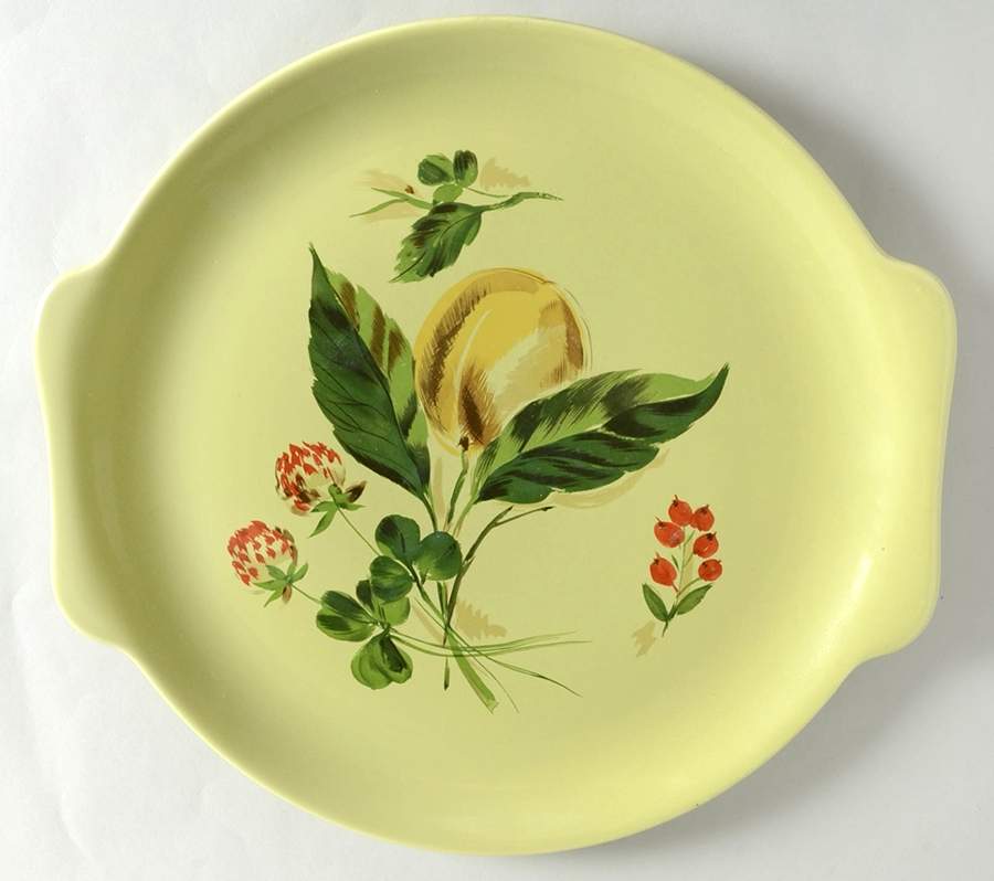Peach and Clover (Ranch Shape) 12" Handled Chop Plate (Round Platter) by Salem-1