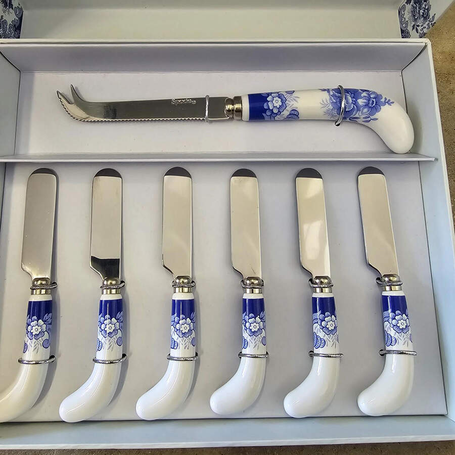 Blue Meadow (7 Pc) Cheese Knife & Spreader Set by Spode-1