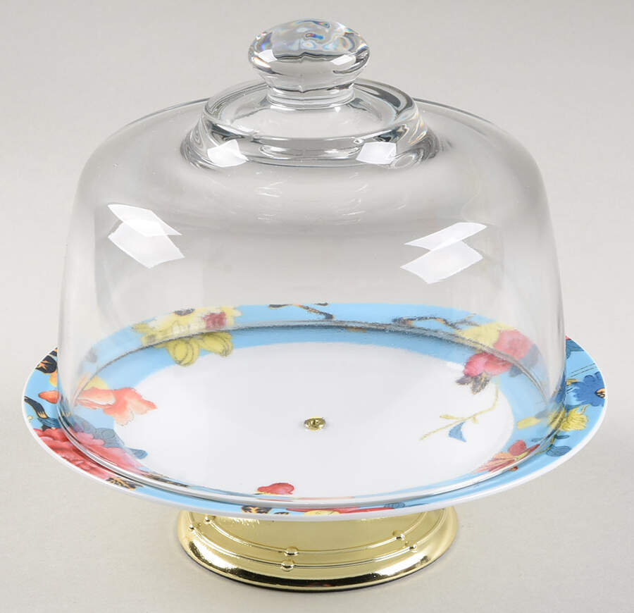Isabella 6 1/2"-7 1/2" Footed Cheese Plate w/ Glass Dome HC by Spode-1