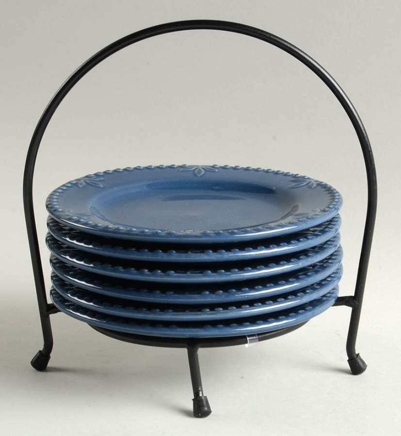 Sorrento Indigo Bread & Butter Plates & Caddy - Set of 6 by Signature-1