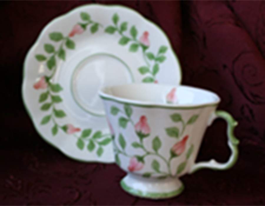 Rosebud Footed Cup & Saucer Set by Sadek-1