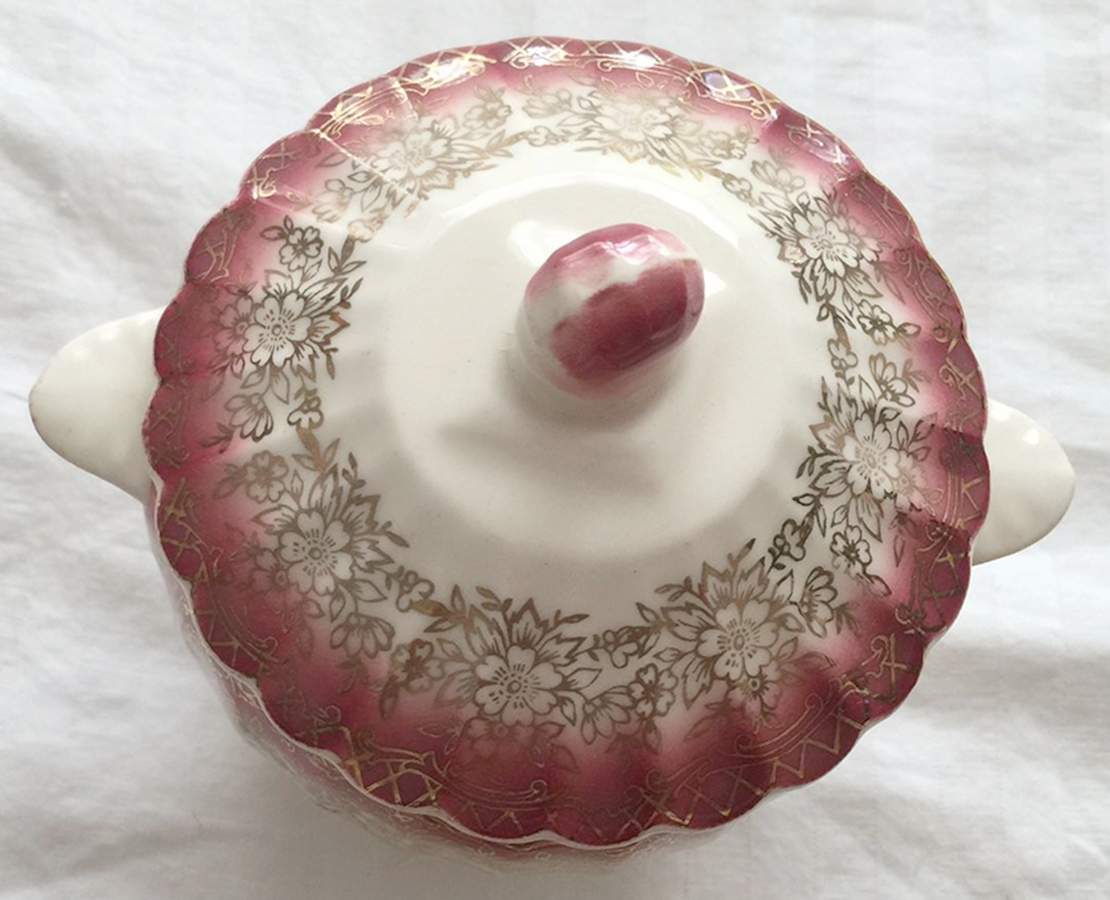 Meissen Rose Sugar Bowl & Lid by Sebring Pottery-1