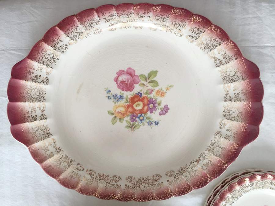 Meissen Rose 14" Oval Serving Platter by Sebring Pottery-1