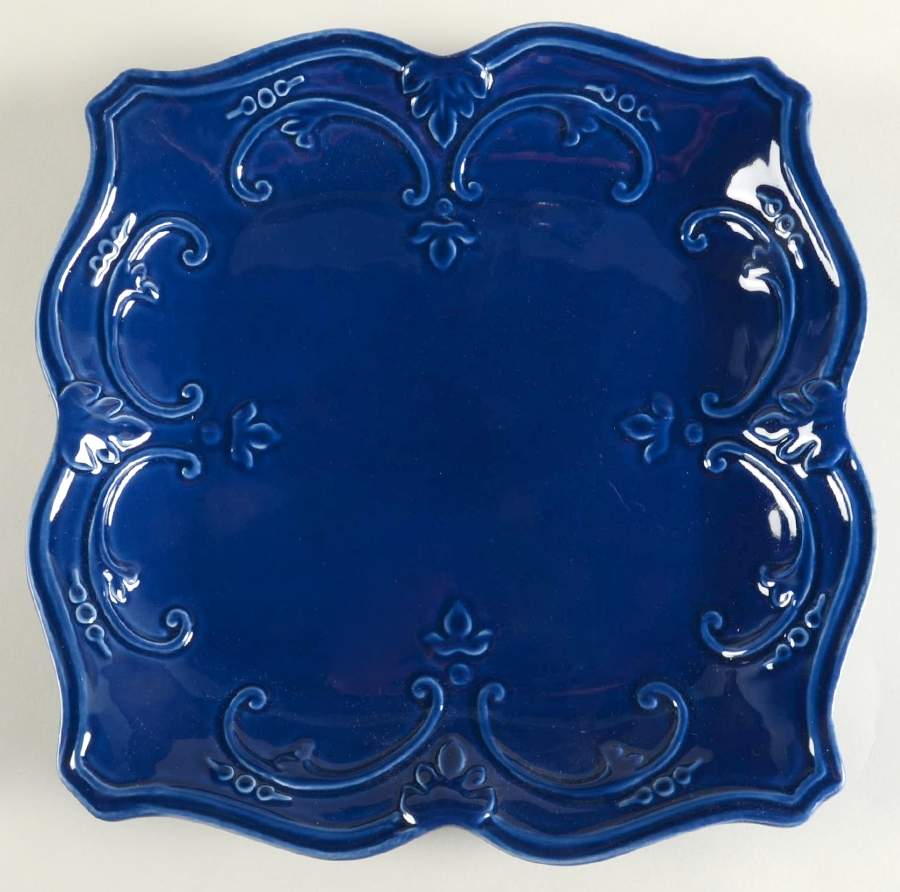 Fancy Scroll Cobalt Blue Square Dinner Plate by Sweet Olive Designs-1