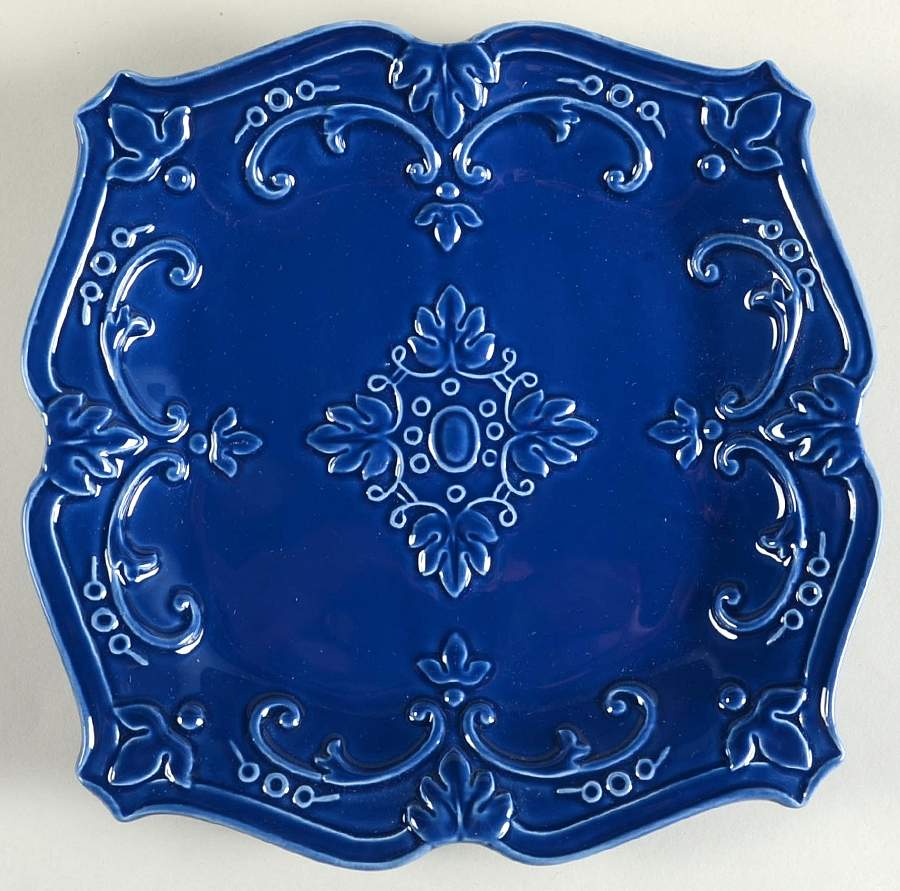 Fancy Scroll Cobalt Blue Square Salad/Dessert Plate by Sweet Olive Designs-1