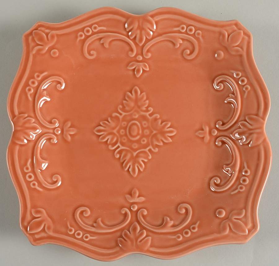 Fancy Scroll Terra Cotta Square Salad/Dessert Plate by Sweet Olive Designs-1