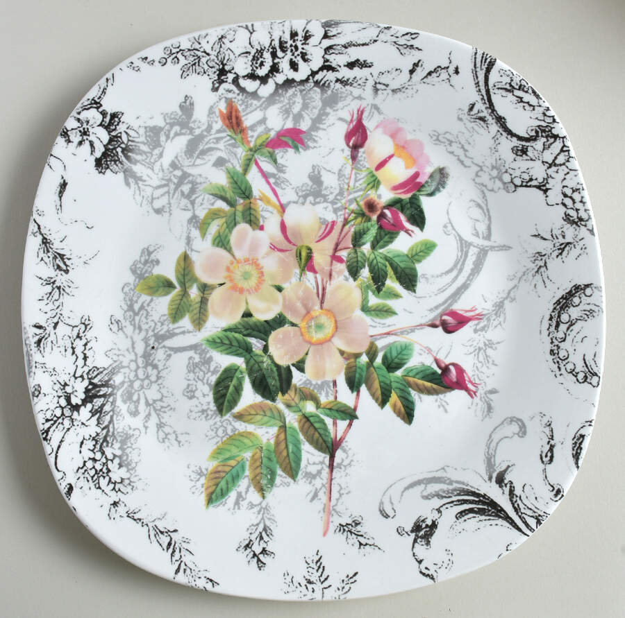 Rose Toile (Porcelain) Square Dinner Plate by Savinio Designs-1