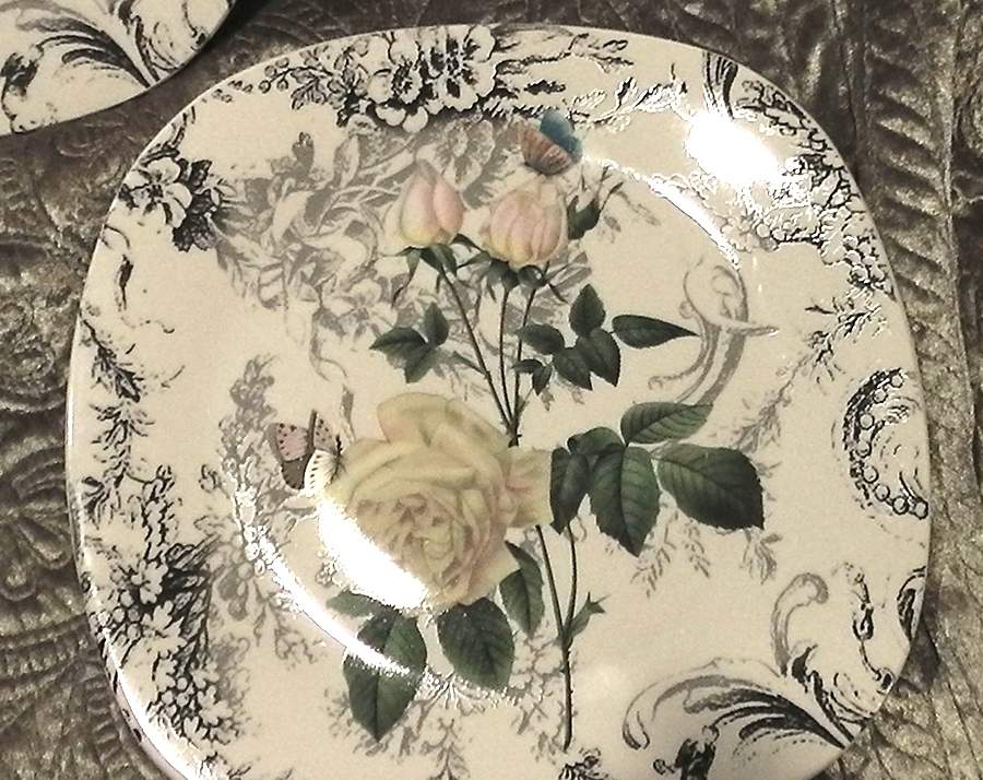 Rose Toile (Porcelain) Square Dinner Plate by Savinio Designs-1