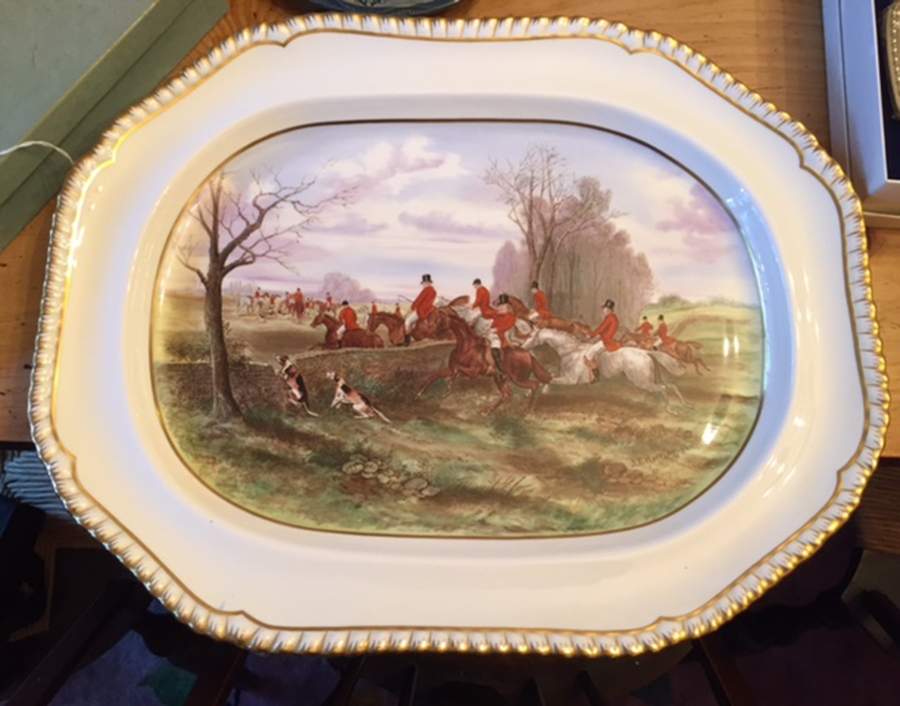 Herring Hunt (Gold Trim) 16" Oval Serving Platter by Spode-1