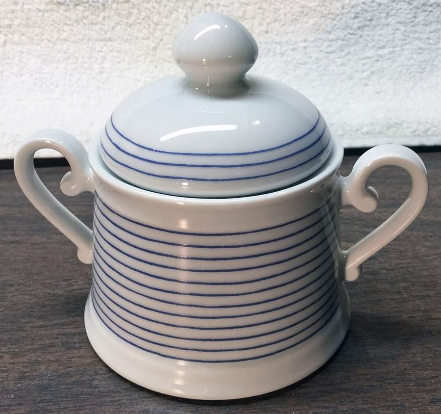 Monaco (Blue Stripes) Sugar Bowl & Lid by Sodahl (Denmark)-1