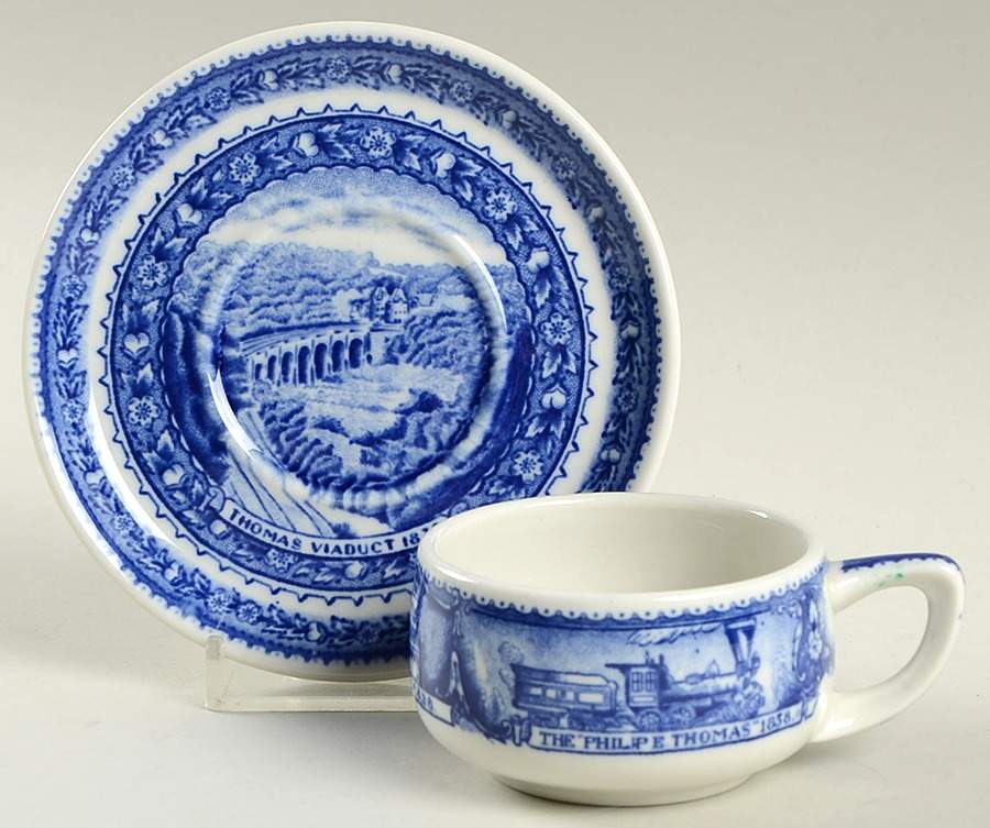 Baltimore and Ohio Railroad Blue Flat Demitasse Cup & Saucer Set by Shenango-1