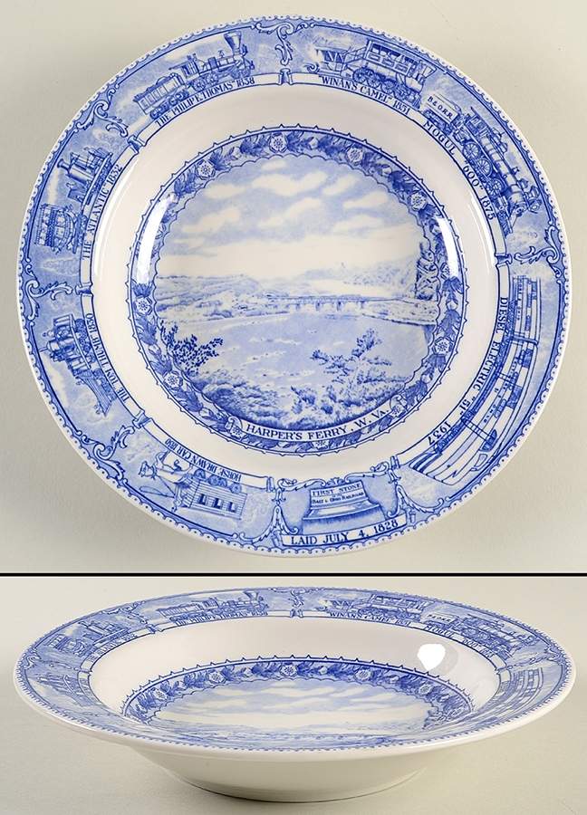 Baltimore and Ohio Railroad Blue Rim Soup Bowl by Shenango-1