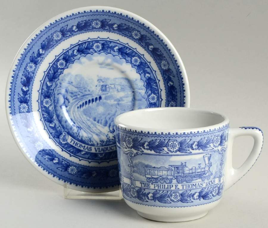 Baltimore and Ohio Railroad Blue Flat Cup & Saucer Set by Shenango-1