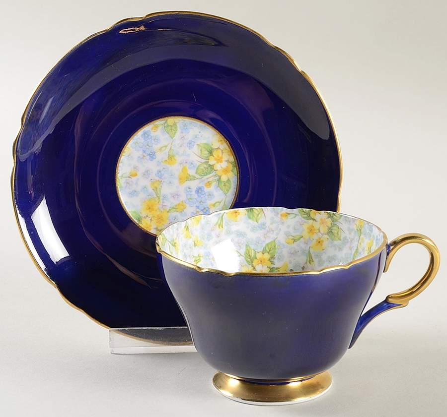 Primrose Chintz Cobalt Blue Footed Cup & Saucer Set by Shelley-1