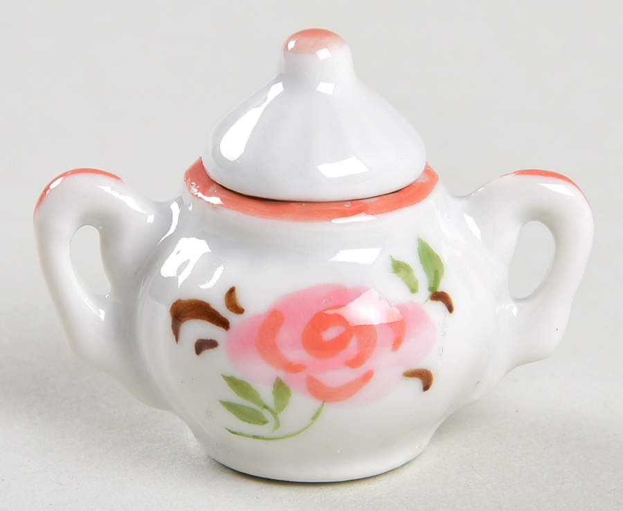 Pink Flower (Rose) Miniature Sugar Bowl & Lid by Sadek-1