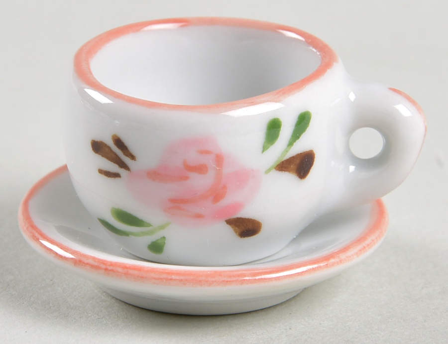 Pink Flower (Rose) Miniature Cup and Saucer Set by Sadek-1