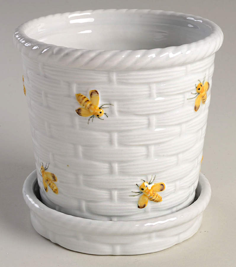 Bees Yellow 5" Flower Pot & Underplate by Sadek-1