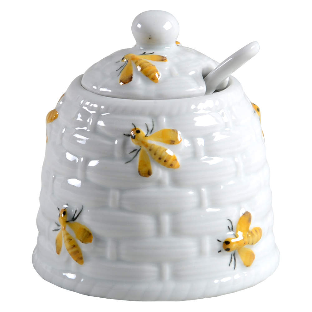 Bees Yellow Honey Pot with Lid and Spoon/Dipper by Sadek-1