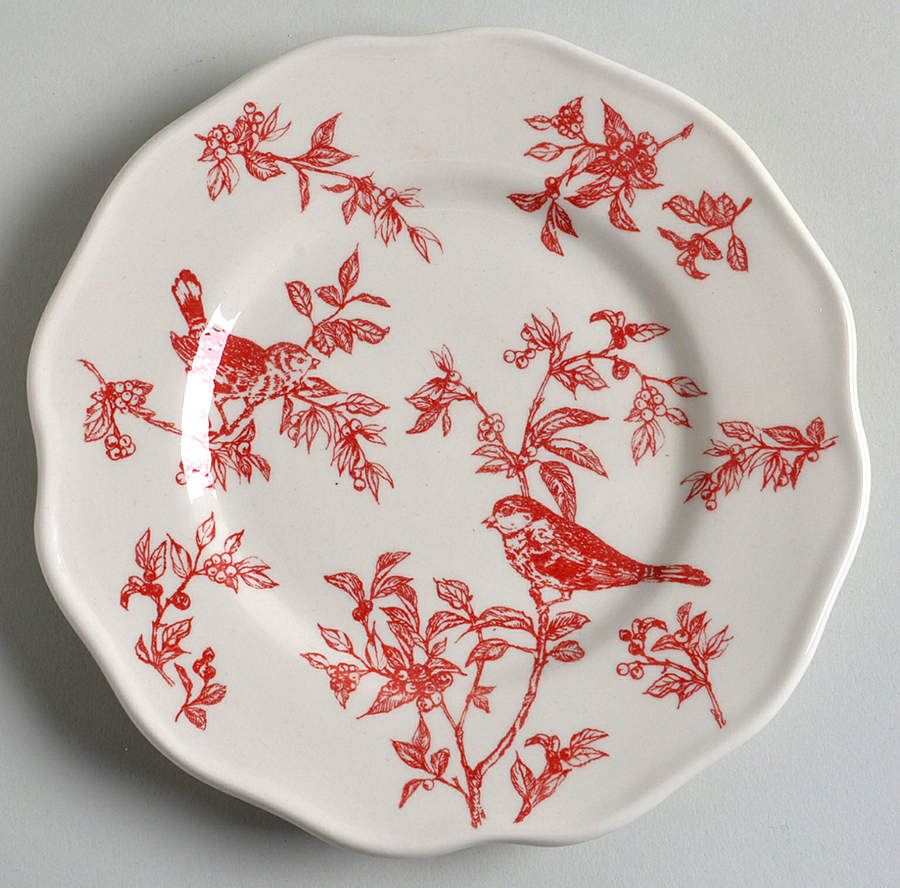Bird Toile Red Salad/Dessert Plate by Sadek-1