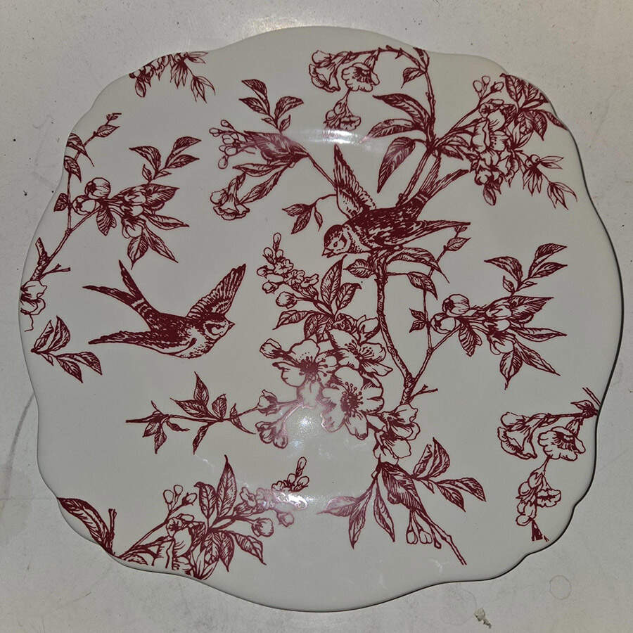 Bird Toile Red Salad Plate by Sadek-1