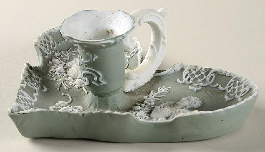 Green Bisque Giftware Handled Candleholder by Schafer & Vater-1