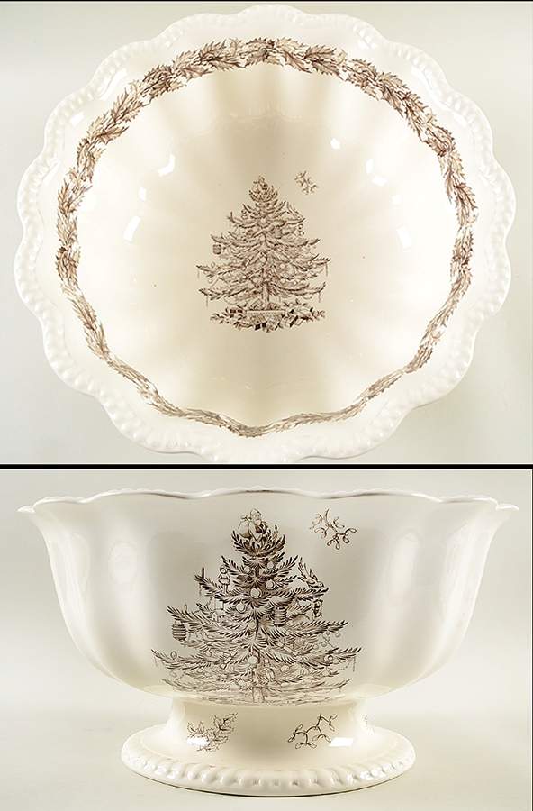 Christmas Tree Brown (Gadroon) Punch Bowl by Spode-1