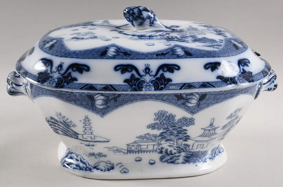 LANDSCAPE FLOW BLUE Tureen &  Lid by Spode-1