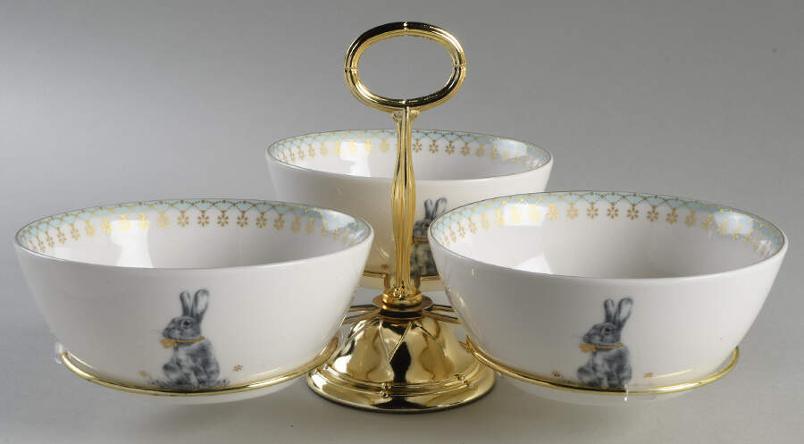 Meadow Lane 7" x 12" 3-Part Relish & Metal Stand (CERC) HC by Spode-1