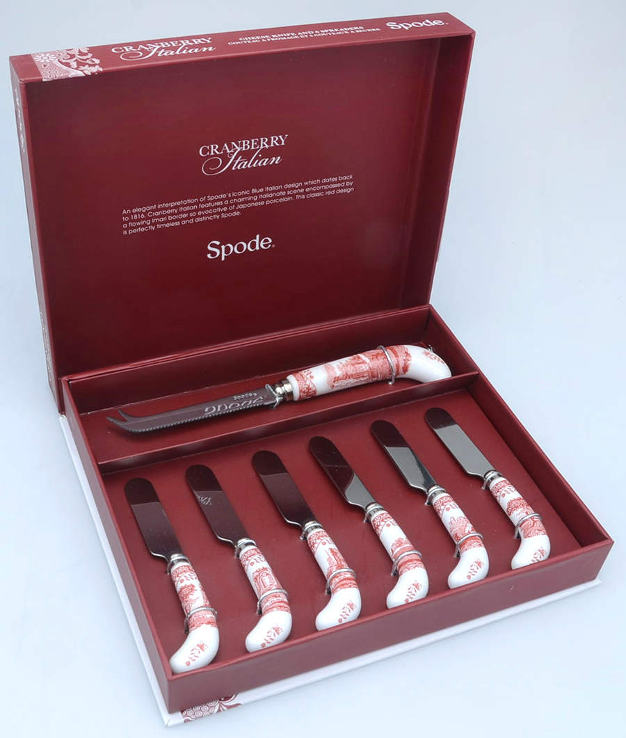 Cranberry Italian (7 Pc) Cheese Knife & Spreader Set by Spode-1