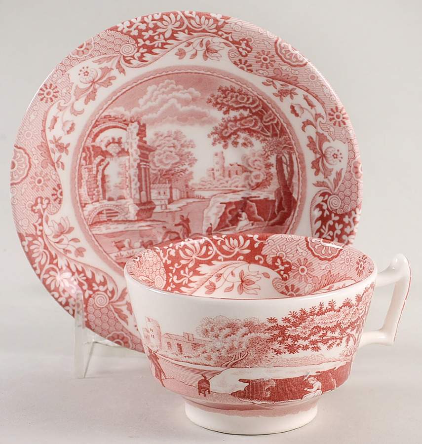 Cranberry Italian Footed Cup & Saucer Set by Spode-1