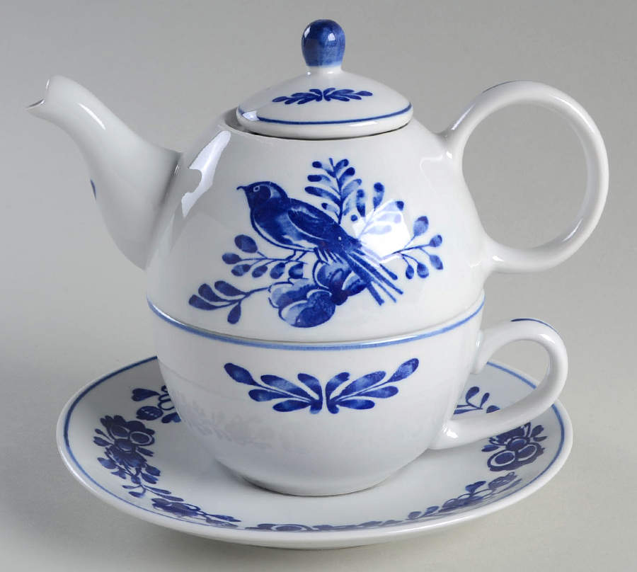 Delft Garden Individual Teapot & Lid with Cup & Saucer by Sadek-1