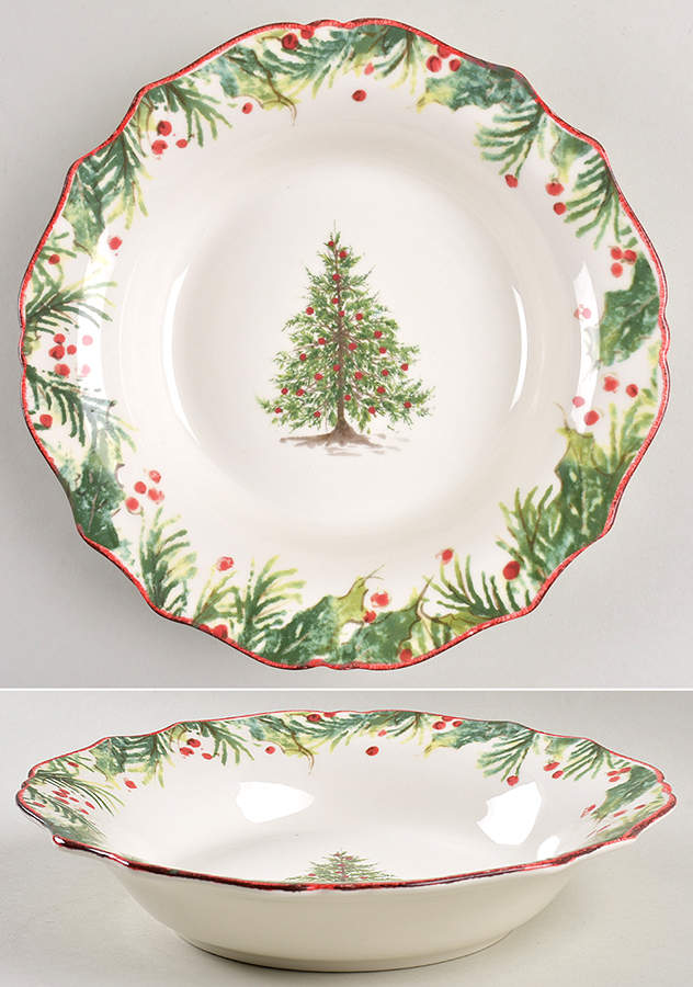 Holly and Pine (Holly Spray Border) 10" Soup/Pasta Bowl by Sur La Table-1