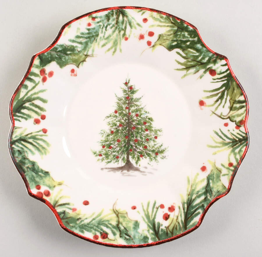 Holly and Pine (Holly Spray Border) Accent Salad Plate by Sur La Table-1