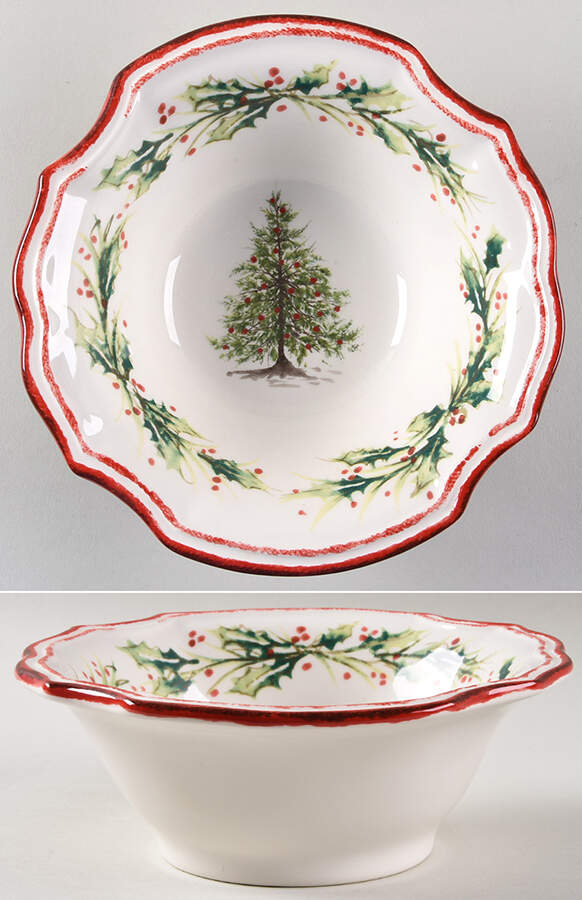 Holly and Pine (Holly Spray Border) Coupe Cereal Bowl by Sur La Table-1