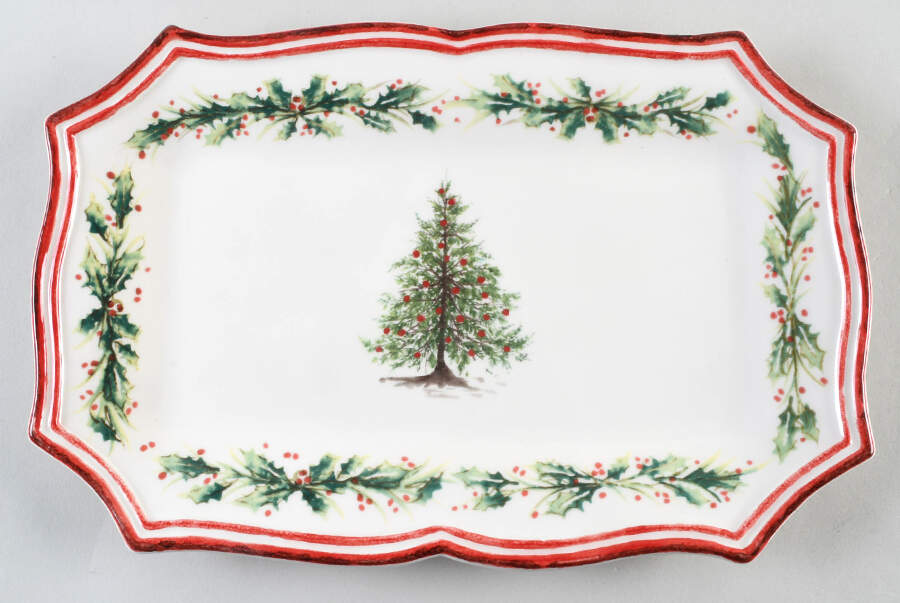 Holly and Pine (Holly Spray Border) 14" Rectangular Serving Platter by Sur La Table-1