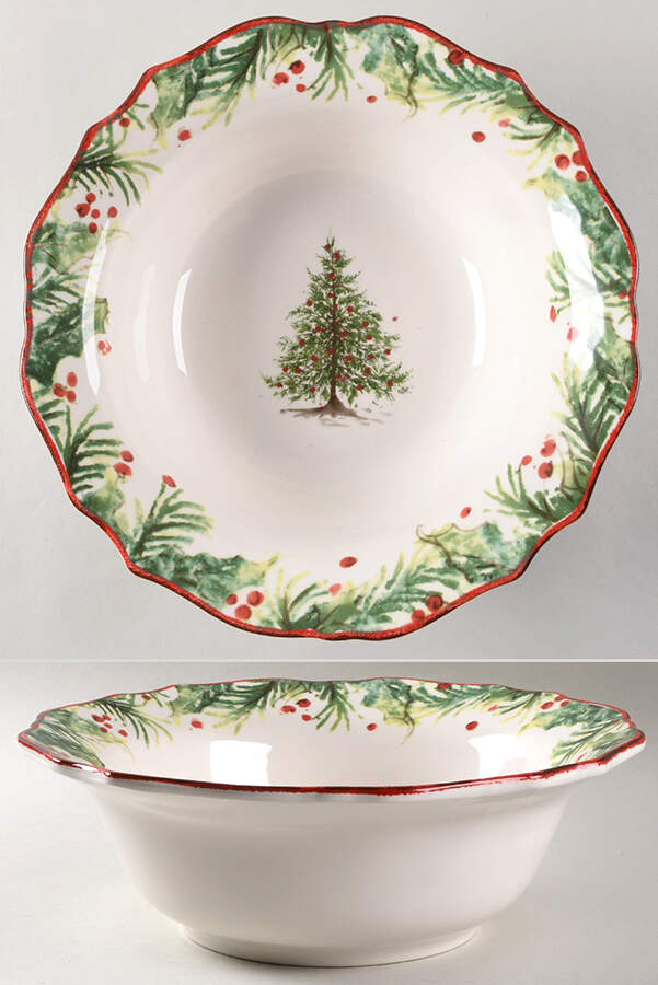 Holly and Pine (Holly Spray Border) 12" Round Serving Bowl by Sur La Table-1