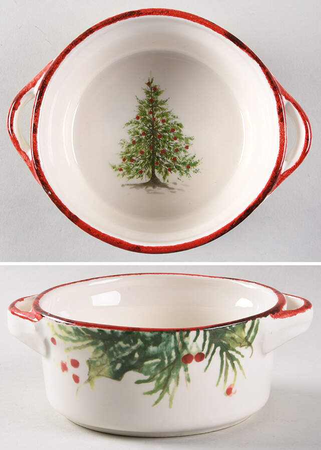 Holly and Pine (Holly Spray Border) Individual Handled Soup Bowl by Sur La Table-1