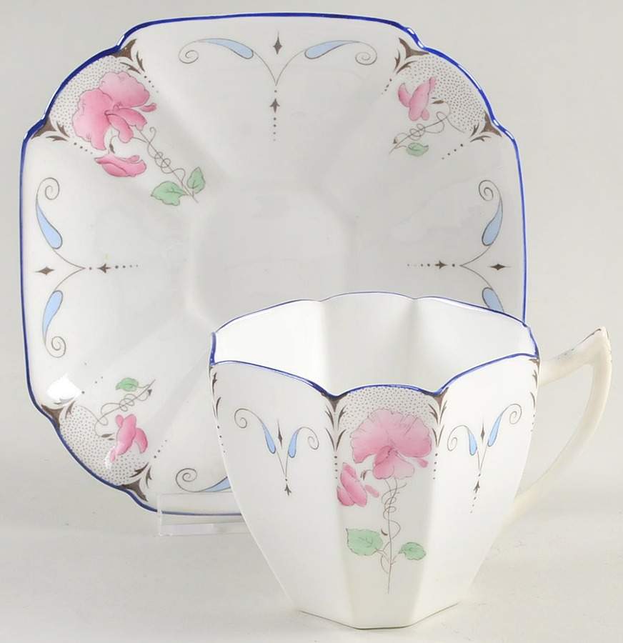 Sweet Pea Flat Cup & Saucer Set by Shelley-1