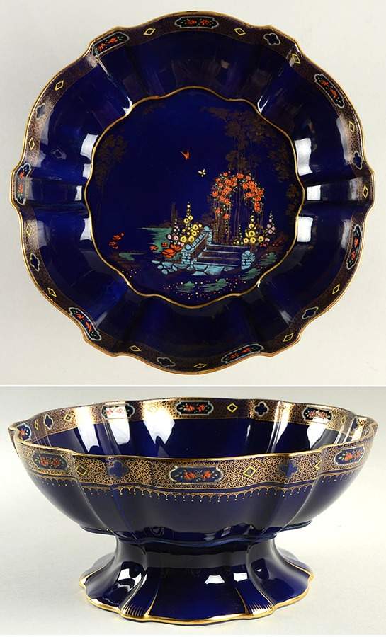 Archway of Roses (Blue Background) Large Fruit Bowl by Shelley-1