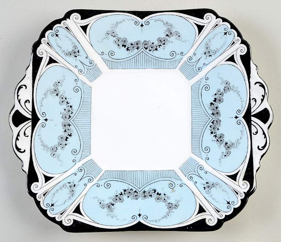 Garland of Flowers Blue Handled Cake Plate by Shelley-1