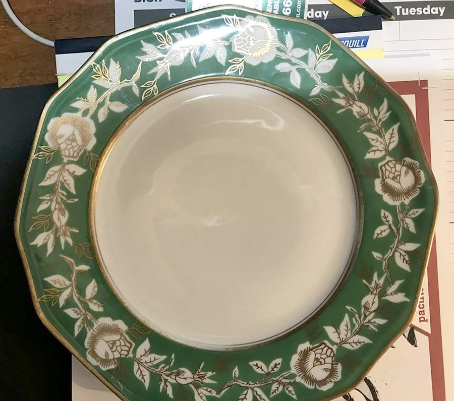 Goldrose-Green Rim Soup Bowl by Schumann - Bavaria-1