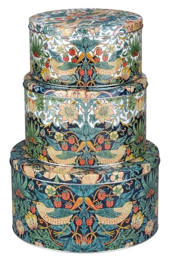 Strawberry Thief Round Storage Tin & Lid (Set of 3) by Spode-1