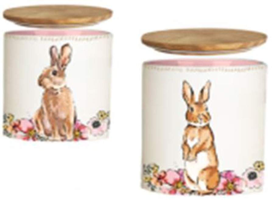 Cream Floral Bunny Medium Canister & Lid by Spectrum-1